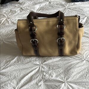 Coach Tan and Brown Shoulder Bag with Buckle Details